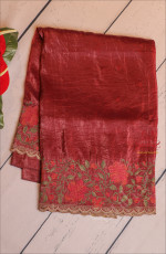 CRUSH MATERIAL SAREE WITH EMBORIDERY IN MAGENTA COLOUR