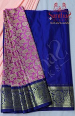 PINK COLOUR IN LEAF PATTERN BODY WITH VIOLET BLOUSE & BORDER