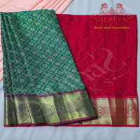 BOTTLE GREEN BODY WITH GOLDEN ZARI BORDER & BLOUSE