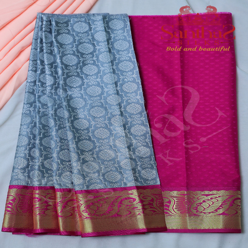 SILVER GREY BODY WITH PINK BORDER & BLOUSE