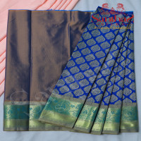 BLUE BODY IN LEAF PATTERN WITH CONTRAST BORDER & BLOUSE