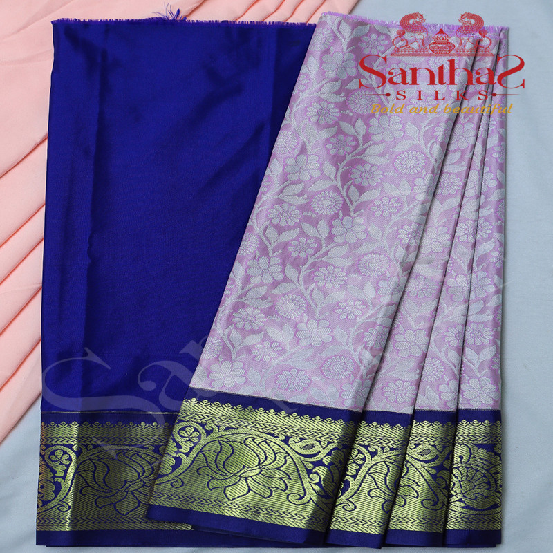 PASTEL PINK IN FLORAL PATTERN BODY WITH CONTRAST BORDER & BLOUSE