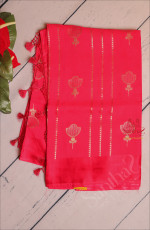 BLOOD RED COLOUR SATIN BANARAS SAREE WITH ZARI BUTTA AND MOTIF WITH SELF BLOUSE