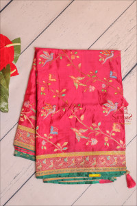 dark-pink-colour-satin-banaras-saree-with-digital-floral-print-with-contrast-blouse-border