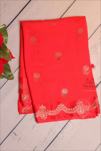 redish-pink-colour-satin-banaras-saree-with-floral-zari-butta-with-self-blouse