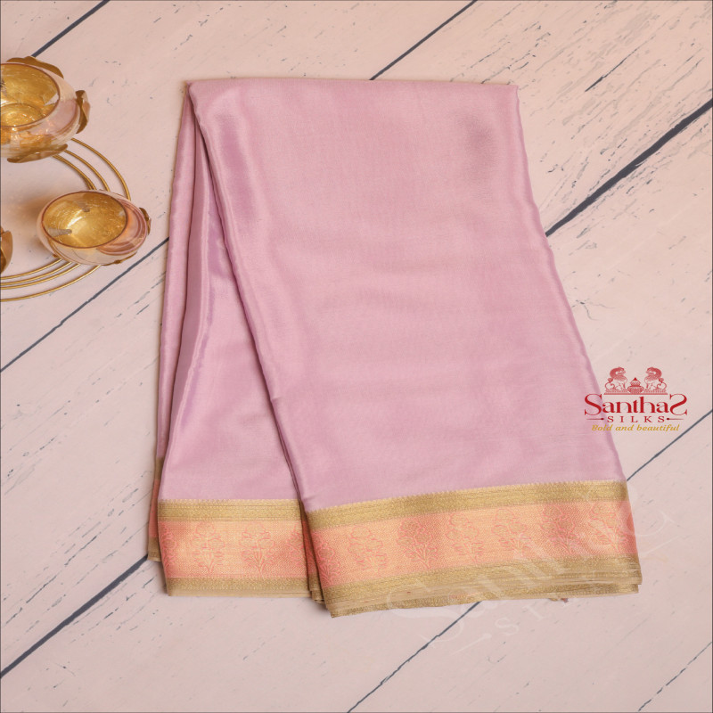 LILAC COLOUR MYSORE SILK SAREE WITH CONTRAST BLOUSE & BORDER