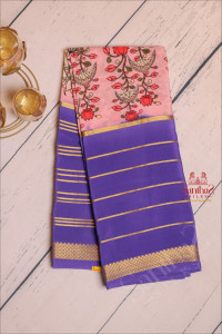 baby-pink-colour-mysore-silk-saree-with-digital-pichwai-print-with-contrast-blouse-border