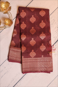 dark-magenta-colour-kora-organza-saree-with-copper-zari-butta-with-self-blouse