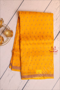mustard-yellow-colour-kora-organza-saree-with-zari-butta-with-self-blouse