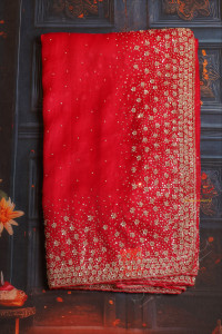 dark-pink-colour-work-saree-with-fancy-border-and-self-blouse