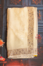 MILK WHITE COLOUR FANCY TISSUE WORK SAREE WITH SELF BLOUSE