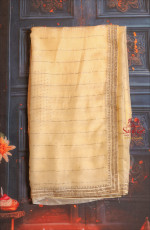SANDAL COLOUR WORK SAREE WITH FANCY STONE BORDER AND SELF BLOUSE