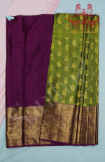 MEHANDHI GREEN BODY IN MANGO JARI BUTTA WITH CONTRAST BLOUSE & BORDER