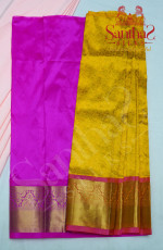 YELLOW COLOUR BODY IN FLORAL CHAKKARAM WITH CONTRAST BLOUSE & BORDER
