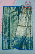 BLUEISH TISSUE BODY IN FLORAL WITH CONTRAST BLOUSE & BORDER
