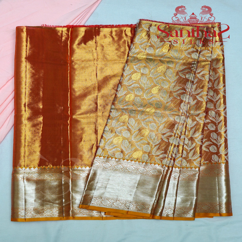 GOLDEN ORANGE TISSUE BODY WITH CONTRAST BLOUSE & BORDER