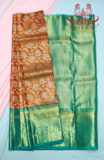 SILVER ORANGE TISSUE BODY WITH CONTRAST BLOUSE & BORDER