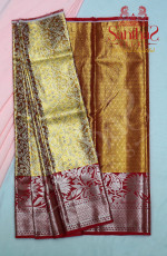 GOLD TISSUE BODY WITH CONTRAST BLOUSE & BORDER