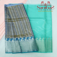 MERCURY BLUE BODY SILVER ZARI WITH CONTRAST BLOUSE & BORDER