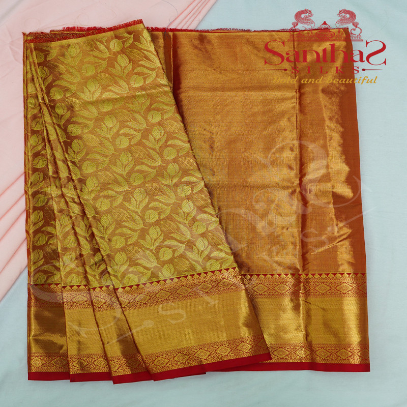 GOLDISH RED BODY FLORAL WITH CONTRAST BLOUSE & BORDER