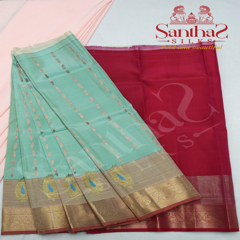 PISTA GREEN IN BODY WITH CONTRAST BLOUSE & BORDER