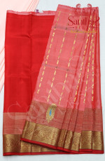 PEACH COLOUR IN BODY WITH CONTRAST BLOUSE & BORDER