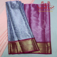 LIGHT VIOLET TISSUE IN SILVER FLORAL ZARI WITH CONTRAST BLOUSE & BORDER