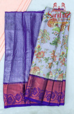 SILVER GREY COLOUR BODY IN DIGITAL FLORAL PRINT WITH CONTRAST BLOUSE & BORDER