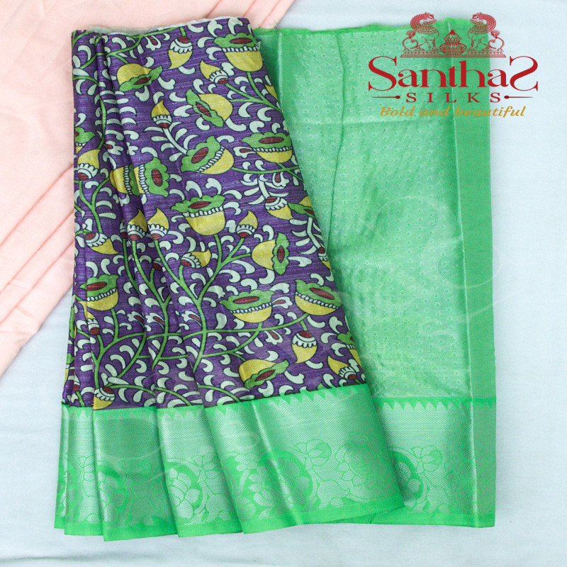 VIOLET COLOUR BODY IN FLORAL DIGITAL PRINT WITH CONTRAST BLOUSE & BORDER