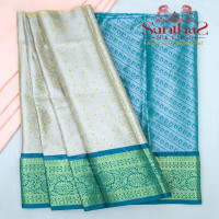 SILVER TISSUE  BODY WITH CONTRAST BLOUSE & BORDER