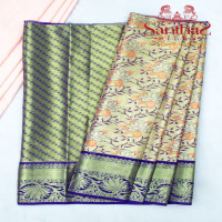 GOLD TISSUE BODY IN FLORAL PATTERN WITH CONTRAST BLOUSE & BORDER