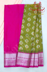 MEHANDHI GREEN COLOUR BODY IN ZARI BUTTA WITH CONTRAST BLOUSE & BORDER