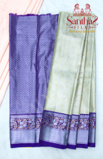 SILVER COLOUR BODY IN FLORAL PATTERN WITH CONTRAST BLOUSE & BORDER