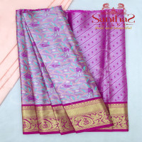 PINK COLOUR TISSUE BODY IN CONTRAST BLOUSE & BORDER