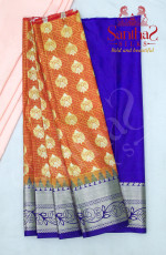 GOLDISH RED BODY IN ZARI BUTTA PATTERN WITH CONTRAST BLOUSE & BORDER