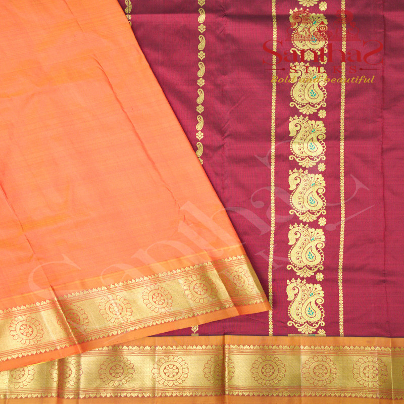 WINE MAROON BODY IN ZARI BUTTA WITH CONTRAST BLOUSE & BORDER