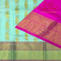 PISTA GREEN BODY IN ZARI MANGO BUTTA WITH CONTRAST BLOUSE & BORDER