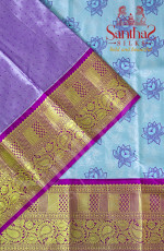 SKY BLUE COLOUR BODY IN TISSUE FLORAL PATTERN WITH CONTRAST BLOUSE & BORDER