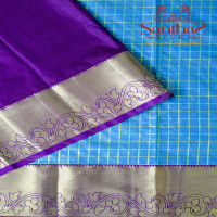 BLUE COLOUR BODY IN CHECKED PATTERN WITH CONTRAST BLOUSE & BORDER