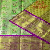 GREEN COLOUR BODY IN TISSUE FLORAL PATTERN WITH CONTRAST BLOUSE & BORDER