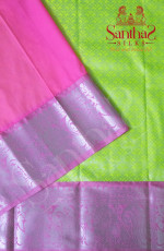 FLOURESCENT GREEN BODY IN FLORAL PATTERN WITH CONTRAST BLOUSE &  BORDER