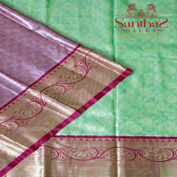 GREEN COLOUR TISSUE BODY IN FLORAL PATTERN WITH CONTRAST BLOUSE & BORDER