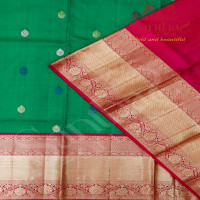 GREEN COLOUR BODY IN ZARI BUTTA WITH CONTRAST BLOUSE & BORDER