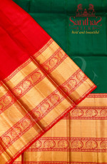 GREEN COLOUR PLAIN BODY WITH CONTRAST BLOUSE & BORDER