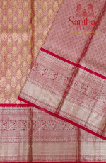 PINK COLOUR TISSUE BODY IN ZARI BUTTA WITH CONTRAST BLOUSE & BORDER