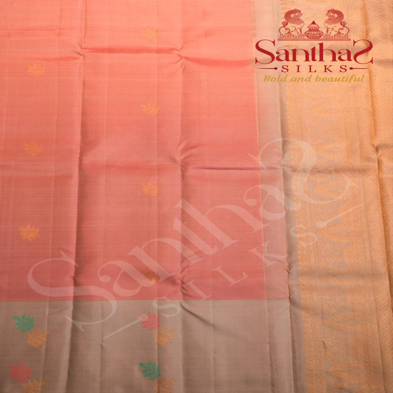BABY PINK COLOUR BODY LEAF ZARI MOTIF WITH CONTRAST BLOUSE & BORDER