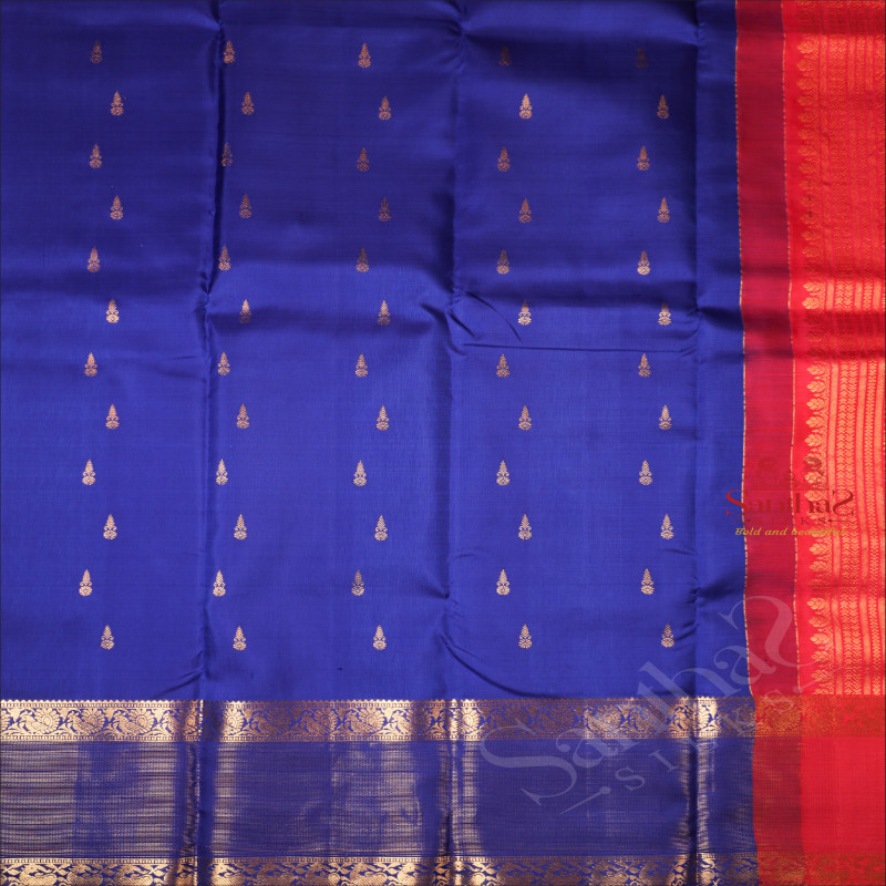 ROYAL BLUE COLOUR BODY WITH GOLDEN ZARI BUTTA WITH CONTRAST BLOUSE & BORDER