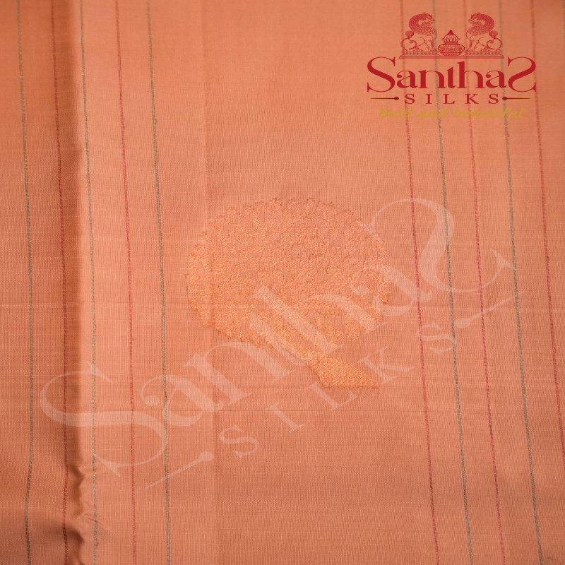 BORDERLESS PANTONE PINK COLOUR BODY WITH ROSE GOLD & SILVER ZARI STRIPS, MOTIFS AND CONTRAST BLOUSE