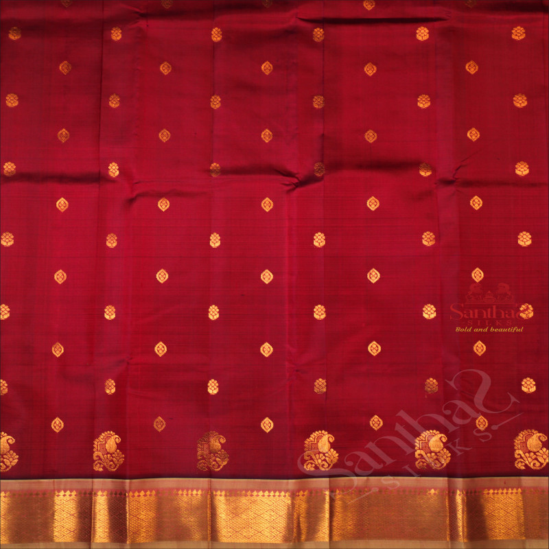 ONE SIDE BORDER DARK MAROON COLOUR BODY WITH GOLDEN ZARI BUTTA & WITHOUT BLOUSE