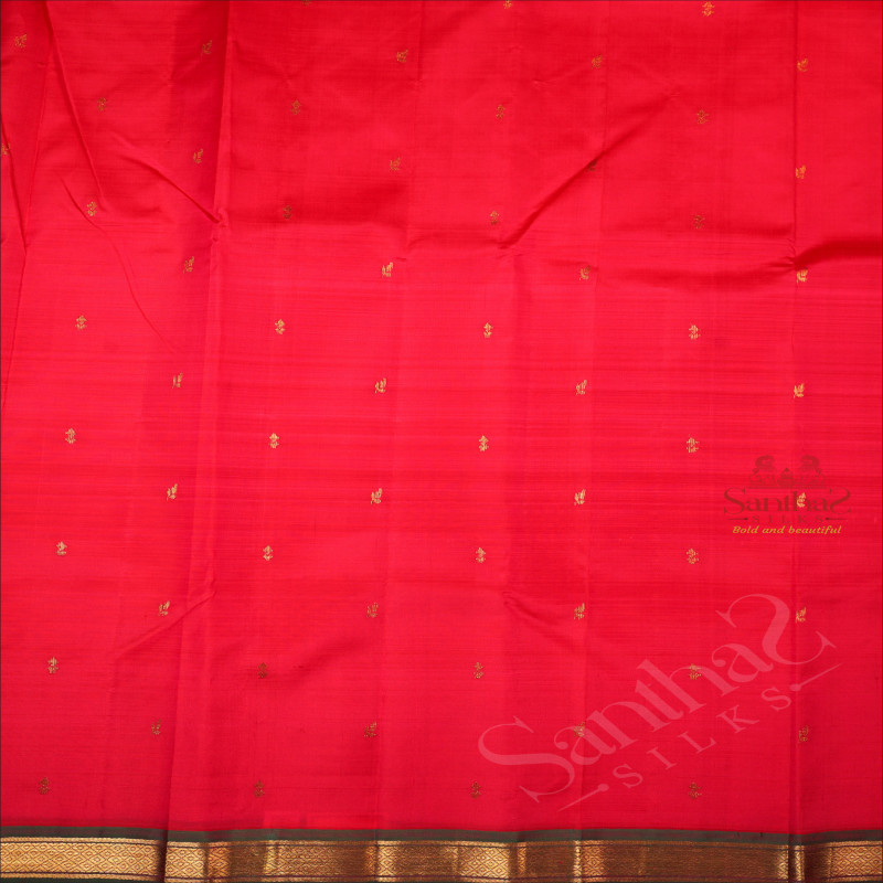 ONE SIDE BORDER BRIGHT PINK COLOUR BODY WITH GOLDEN ZARI BUTTA & WITHOUT BLOUSE